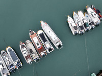 Fishing boats are moored at the central fishing port of Liandao to avoid wind and waves in Lianyungang, Jiangsu Province, China, on December...