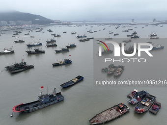 Fishing boats are moored at the central fishing port of Liandao to avoid wind and waves in Lianyungang, Jiangsu Province, China, on December...