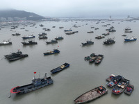 Fishing boats are moored at the central fishing port of Liandao to avoid wind and waves in Lianyungang, Jiangsu Province, China, on December...