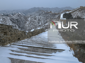 The Jinshanling Great Wall is covered in snow in Luanping County, Chengde, China, on December 14, 2023. (