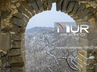 The Jinshanling Great Wall is covered in snow in Luanping County, Chengde City, Hebei Province, North China, on December 14, 2023. (