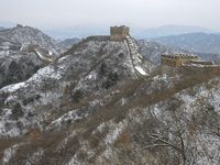 The Jinshanling Great Wall is covered in snow in Luanping County, Chengde City, Hebei Province, North China, on December 14, 2023. (