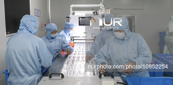 Workers are making medical infusion sets for export at a workshop in Huai'an City, Jiangsu Province, China, on December 14, 2023. 