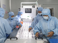 Workers are making medical infusion sets for export at a workshop in Huai'an City, Jiangsu Province, China, on December 14, 2023. (