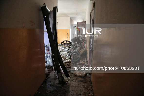 A hostel is showing damage caused by a Russian overnight attack in Odesa, southern Ukraine, on December 14, 2023. During the night of Decemb...