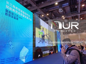 Visitors are attending the first Jiangsu (Suzhou) Educational Equipment Exhibition in Suzhou, Jiangsu Province, China, on December 15, 2023....