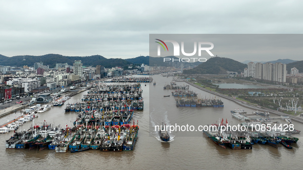 A large number of fishing boats are taking shelter at Shenjiamen fishing port in Zhoushan, Zhejiang Province, China, on December 15, 2023. 