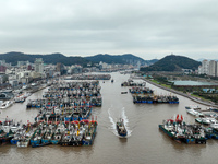 A large number of fishing boats are taking shelter at Shenjiamen fishing port in Zhoushan, Zhejiang Province, China, on December 15, 2023. (