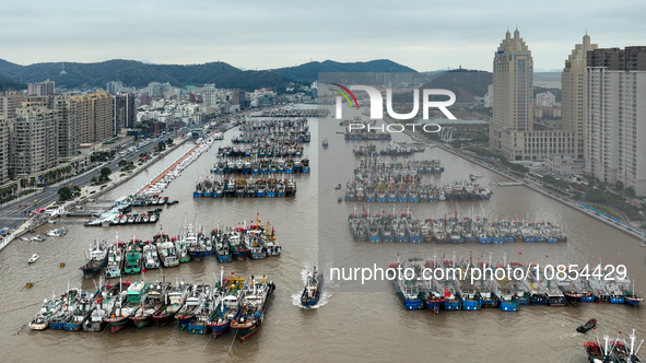 A large number of fishing boats are taking shelter at Shenjiamen fishing port in Zhoushan, Zhejiang Province, China, on December 15, 2023. 