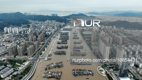 A large number of fishing boats are taking shelter at Shenjiamen fishing port in Zhoushan, Zhejiang Province, China, on December 15, 2023. 