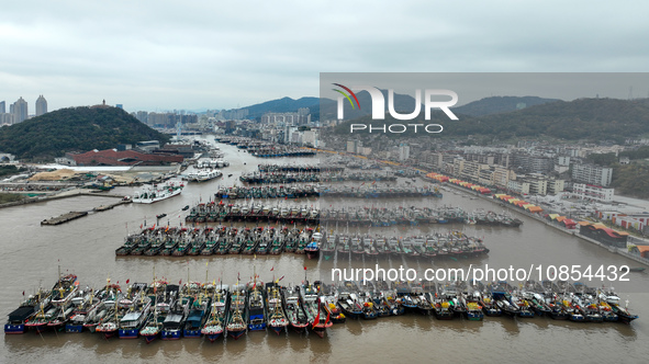 A large number of fishing boats are taking shelter at Shenjiamen fishing port in Zhoushan, Zhejiang Province, China, on December 15, 2023. 