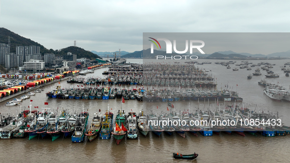 A large number of fishing boats are taking shelter at Shenjiamen fishing port in Zhoushan, Zhejiang Province, China, on December 15, 2023. 