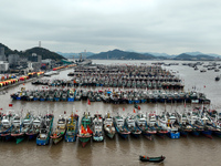 A large number of fishing boats are taking shelter at Shenjiamen fishing port in Zhoushan, Zhejiang Province, China, on December 15, 2023. (