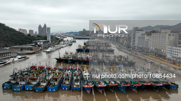 A large number of fishing boats are taking shelter at Shenjiamen fishing port in Zhoushan, Zhejiang Province, China, on December 15, 2023. 