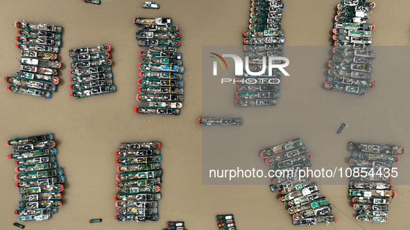 A large number of fishing boats are taking shelter at Shenjiamen fishing port in Zhoushan, Zhejiang Province, China, on December 15, 2023. 