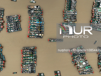 A large number of fishing boats are taking shelter at Shenjiamen fishing port in Zhoushan, Zhejiang Province, China, on December 15, 2023. (