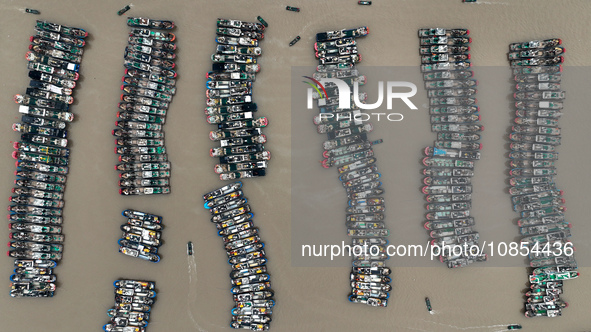 A large number of fishing boats are taking shelter at Shenjiamen fishing port in Zhoushan, Zhejiang Province, China, on December 15, 2023. 