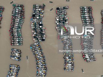 A large number of fishing boats are taking shelter at Shenjiamen fishing port in Zhoushan, Zhejiang Province, China, on December 15, 2023. (