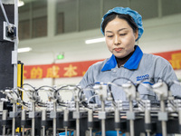 A worker is producing motor products at a motor production workshop in Nantong, Jiangsu Province, China, on December 15, 2023. (