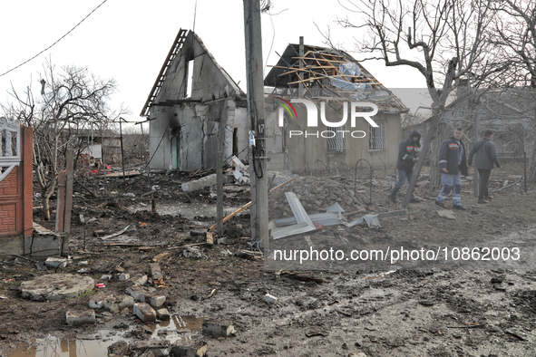 A house is being damaged by Russian shelling in the Odesa Region, southern Ukraine, on December 17, 2023. No use in Russia. No use in Belaru...