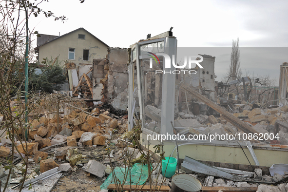 A house is being destroyed by Russian shelling in the Odesa Region, southern Ukraine, on December 17, 2023. 