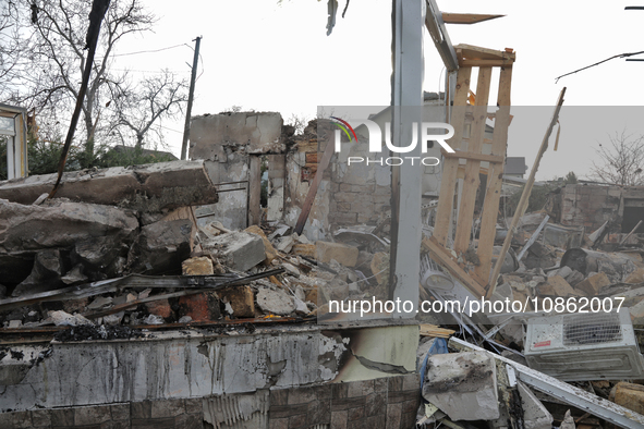 A house is being destroyed by Russian shelling in the Odesa Region, southern Ukraine, on December 17, 2023. 