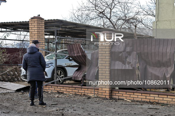 Aftermath of Russian shelling is being seen in a residential area in Odesa Region, southern Ukraine, on December 17, 2023. 