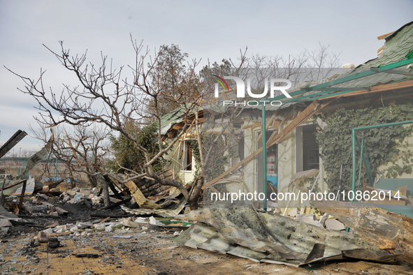 A house is being damaged by Russian shelling in the Odesa Region, southern Ukraine, on December 17, 2023. No use in Russia. No use in Belaru...