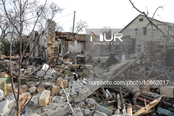 A house is being destroyed by Russian shelling in the Odesa Region, southern Ukraine, on December 17, 2023. 