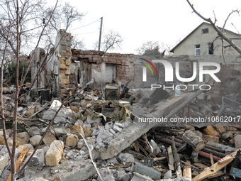 A house is being destroyed by Russian shelling in the Odesa Region, southern Ukraine, on December 17, 2023. (