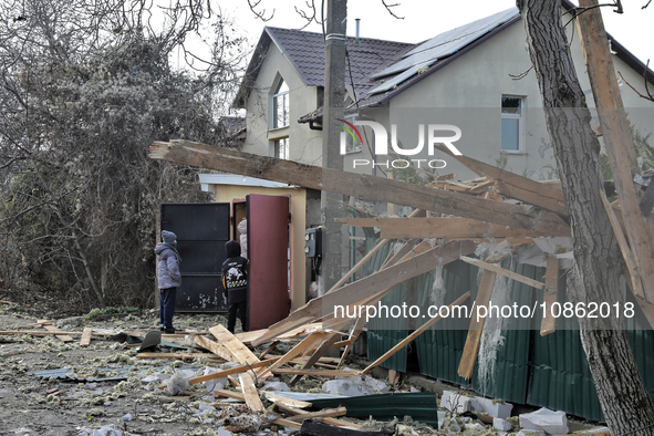 Aftermath of Russian shelling is being seen in a residential area in Odesa Region, southern Ukraine, on December 17, 2023. 