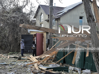 Aftermath of Russian shelling is being seen in a residential area in Odesa Region, southern Ukraine, on December 17, 2023. (