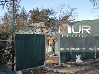 Aftermath of Russian shelling is being seen in a residential area in Odesa Region, southern Ukraine, on December 17, 2023. (