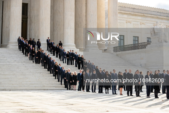 The former law clerks of retired Associate Justice Sandra Day O’Connor, the first woman to serve on the Supreme Court, await her casket as s...