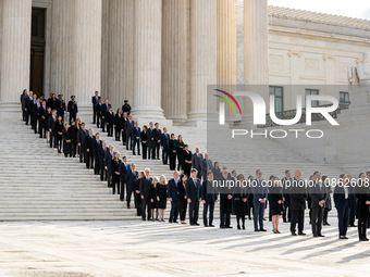 The former law clerks of retired Associate Justice Sandra Day O’Connor, the first woman to serve on the Supreme Court, await her casket as s...