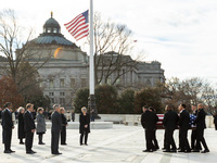 Supreme Court Police pallbearers carry the casket of retired Associate Justice Sandra Day O’Connor, the first woman to serve on the Supreme...