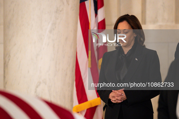 Vice President Kamala Harris pays her respects to retired Associate Justice Sandra Day O’Connor, the first woman to serve on the Supreme Cou...