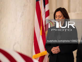 Vice President Kamala Harris pays her respects to retired Associate Justice Sandra Day O’Connor, the first woman to serve on the Supreme Cou...