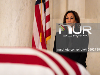 Vice President Kamala Harris pays her respects to retired Associate Justice Sandra Day O’Connor, the first woman to serve on the Supreme Cou...