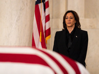 Vice President Kamala Harris pays her respects to retired Associate Justice Sandra Day O’Connor, the first woman to serve on the Supreme Cou...