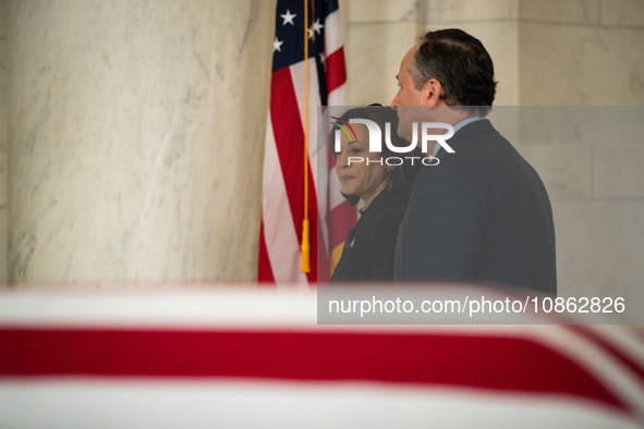 Vice President Kamala Harris and Second Gentleman Doug Emhoff pay their respects to retired Associate Justice Sandra Day O’Connor, the first...