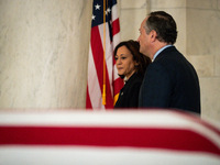 Vice President Kamala Harris and Second Gentleman Doug Emhoff pay their respects to retired Associate Justice Sandra Day O’Connor, the first...