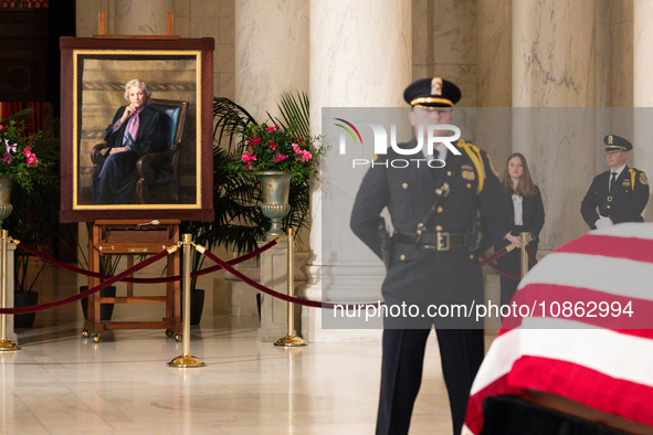 A portrait of retired Associate Justice Sandra Day O’Connor, the first woman to serve on the Supreme Court, lies in repose on the Lincoln Ca...