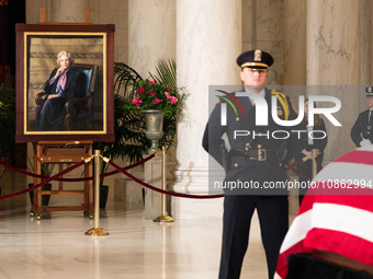 A portrait of retired Associate Justice Sandra Day O’Connor, the first woman to serve on the Supreme Court, lies in repose on the Lincoln Ca...