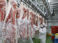 Workers are sorting materials at a warehouse in Huai'an City, Jiangsu Province, China, on December 19, 2023. (