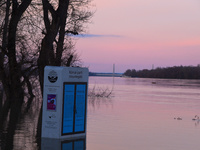 A public bookshelf is submerged on the bank of the Danube as a wave of floods is expected on the river, in Budapest, Hungary, on December 28...