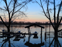 A restaurant is submerged in the Danube as a wave of floods is expected on the river, in Budapest, Hungary, on December 28, 2023.  (