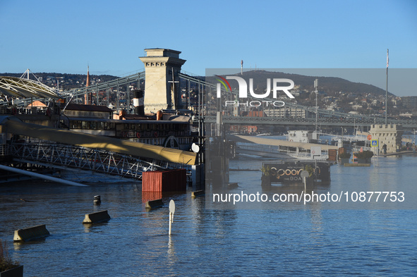 The embankment of the Danube is submerging as a wave of floods is expected on the river, in Budapest, Hungary, on December 28, 2023.  