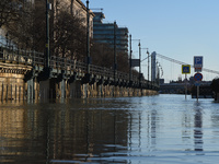 The embankment of the Danube is submerging as a wave of floods is expected on the river, in Budapest, Hungary, on December 28, 2023.  (