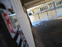 The embankment of the Danube is submerging as a wave of floods is expected on the river, in Budapest, Hungary, on December 28, 2023.  (